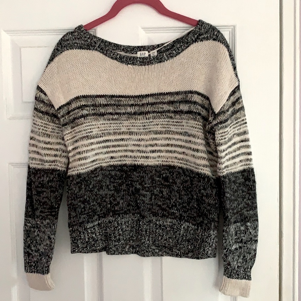 Gap Black Gray Cream White Striped Sweater XS Petite Gap for Good LIKE NEW